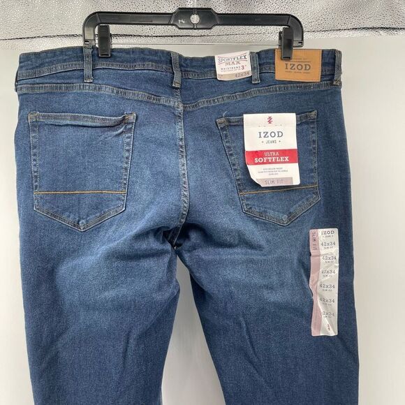 IZOD Men’s Slim Fit Ultra Soft Flex Stretch Jeans Vespa Blue 42x34 NWT - Picture 10 of 16